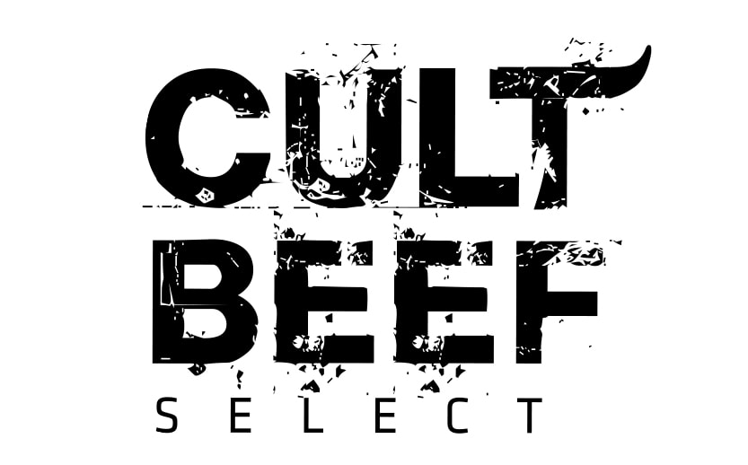 Das CULT BEEF Logo schwarz auf weiß.